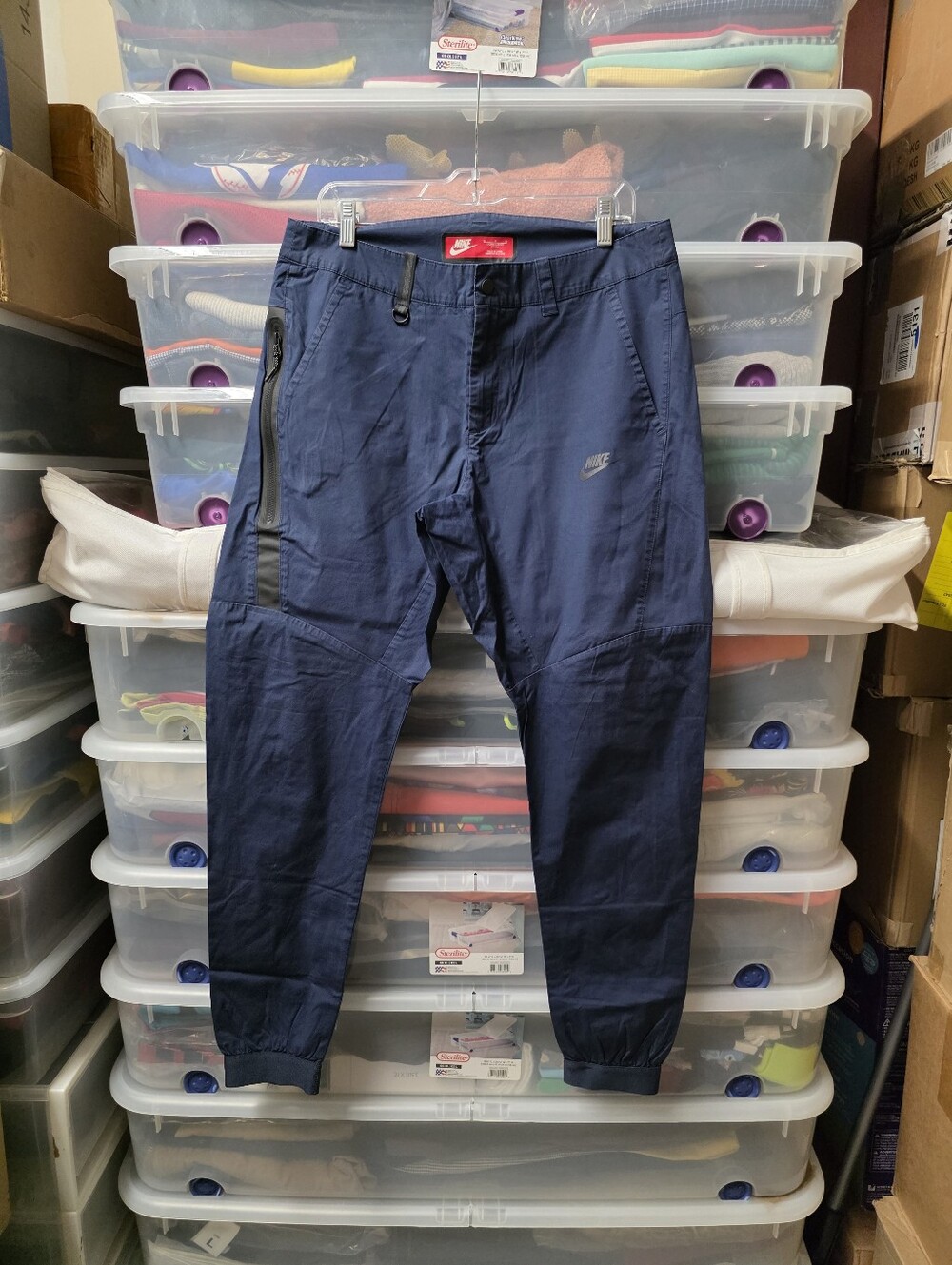 Nike Tech Men's Blue Woven Jogger Pants Zip Pocket Activewear Sz 34